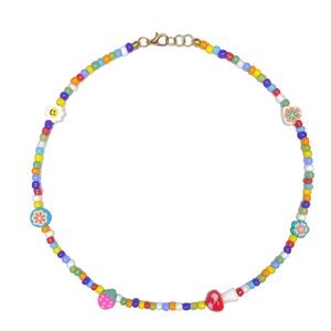 Handmade multicoloured mushroom necklace choker + charms 🍄